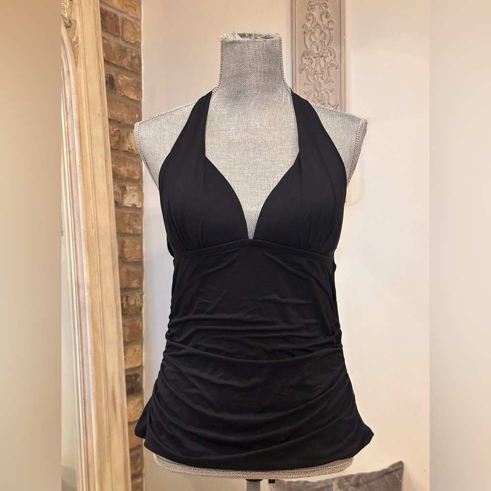 Black Swimsuit top. Apt. 9, size 12, push up bra and flattering ruche details